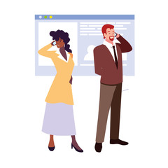 couple of people business in the work office making presentation