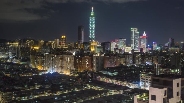 Taiwan, Taipei, City skyline and Taipei 101 building - time lapse