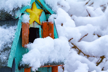 Birdhouse in Snow with Room for Copy