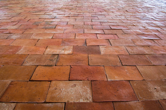 Old Red Brown Brick Floor Pattern Texture.