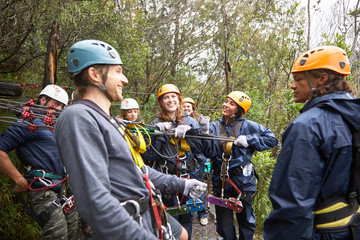 Friends zip lining