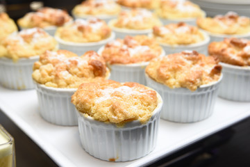 Apple bread pudding at the buffet table    