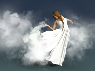 a mythological woman floating in the clouds