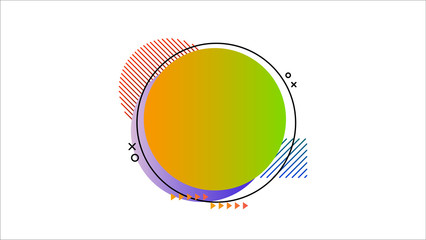 Set of abstract round liquid gradient yellow shape. Fluid banner design with dots, lines and texturing graphics. Isolated dynamical art form