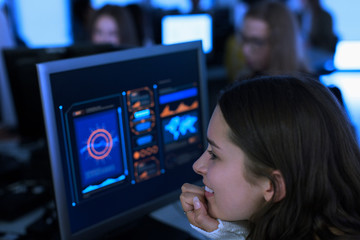 Junior high student using computer