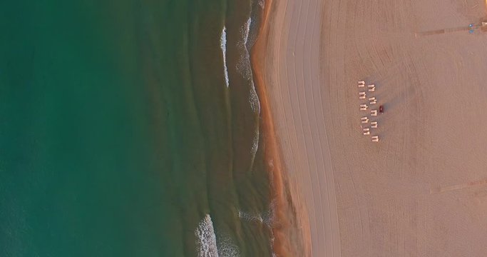 Aerial Drone Shot Looking Down on San Juan Beach Alicante, Spain in the Morning Light