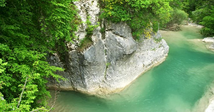 Rocky riverbed of the Mirna River with rapids, Kotli village, Istra, Croatia