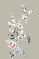 Watercolor flowers set,Floral background for fashion prints. Design for textile, wallpapers, wrapping, paper. Spring flowery texture