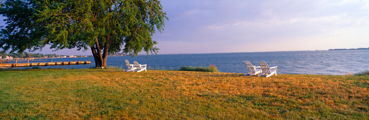 Beach chairs by Chesapeake Bay at Robert Morris Inn, Oxford, Maryland