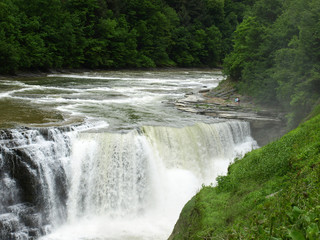 Close look at the lower falls at Letchworth State Park, Upstate NY, USA