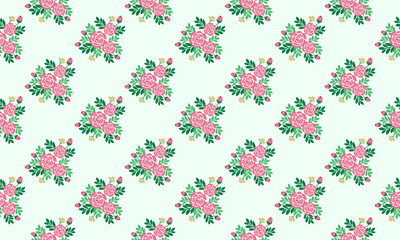 Cute flower pattern background for valentine, with leaf and floral seamless drawing.