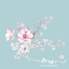 Fototapeta na wymiar Beautiful watercolor flowers for your design and greeting cards for the holiday