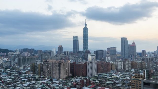 Taiwan, Taipei, City skyline and Taipei 101 building - time lapse