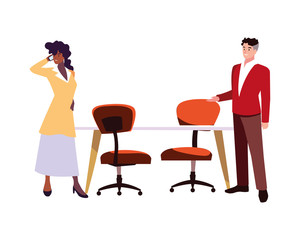 couple in the work office on white background