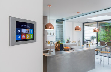 Smart home navigation system on wall in kitchen