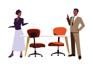 couple in the work office on white background