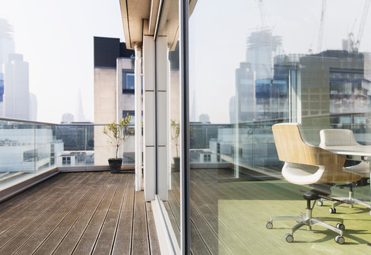 Sunny modern office balcony