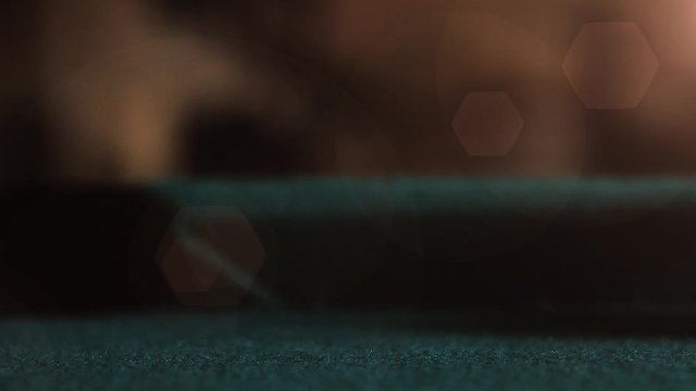 Pool Player shoot White Ball on a Green Pool Table. Zoom In. 