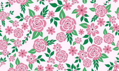 Beauty of pink rose flower pattern background for valentine, with leaf and flower concept.