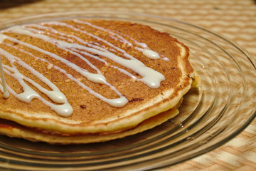 Delicious hotcakes with milkmaid
