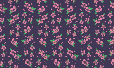 Seamless pink flower pattern background for valentine, with leaf and flower decor.