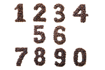 Number Made With Coffee Beans On White Background.