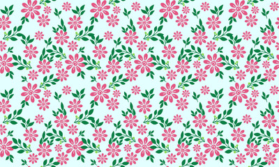 Unique pink flower pattern background for valentine, with leaf and flower drawing.