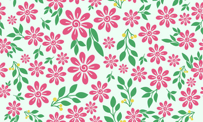 Unique pink flower pattern background for valentine, with leaf and flower drawing.