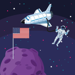astronaut spacecraft american flag in moon space exploration