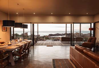 Home showcase interior overlooking ocean