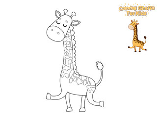 Coloring The Cute Cartoon Giraffe. Educational Game for Kids. Vector Illustration With Cartoon Animal Characters