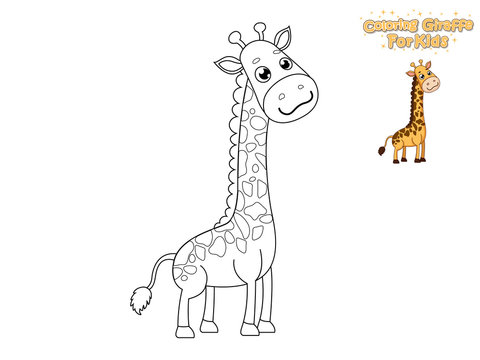 Coloring The Cute Cartoon Giraffe. Educational Game for Kids. Vector Illustration With Cartoon Animal Characters