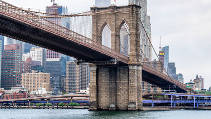 Obraz na płótnie Canvas New York, USA. Manhattan skyline and Brookling Bridge on a dramatic sky.