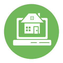 laptop with house front facade