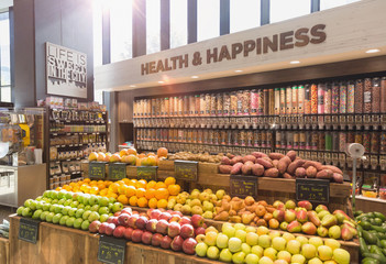 Fresh, organic fruits, vegetables and bulk food in health food store