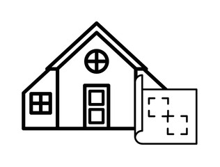 house front facade with paper map and pin location