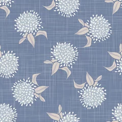 Wallpaper murals Farmhouse style French shabby chic floral linen vector texture background. Pretty dandelion flower on blue seamless pattern. Hand drawn floral interior home decor swatch. Classic rustic farmhouse style all over print