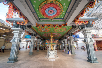 Fototapeta na wymiar Interior of Sri Srinivasa Perumal Temple. This temple is one of the oldest Hindu temple in Singapore.