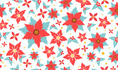 Cute and unique Christmas red flower with leaf and floral pattern art.