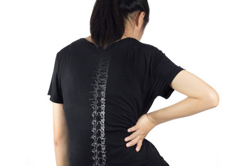 asian woman feel spine bones pain	