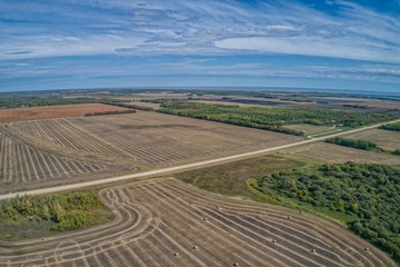 Fototapeta na wymiar Aerial View of rural Manitoba Farmland north of Winnipeg