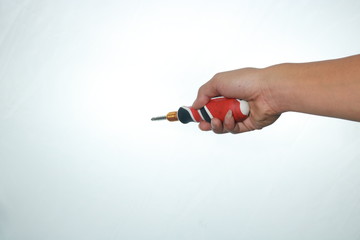 hand with pencil isolated on white