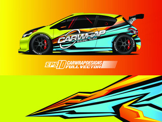 Fototapeta premium Car wrap design vector. Graphic abstract stripe racing background designs for wrap cargo van, race car, pickup truck, adventure vehicle. Eps 10