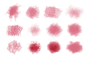 Set of red watercolor brush stroke isolated on white background.