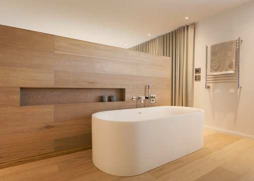 Modern home showcase interior bathroom with soaking tub