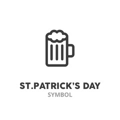 Glass of beer thin line icon. St. Patrick’s Day symbol. Vector illustration symbol elements for web design..