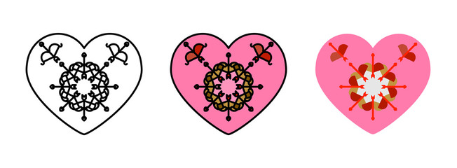 heart mandala icon set isolated on white background for web design,Valentine day concept