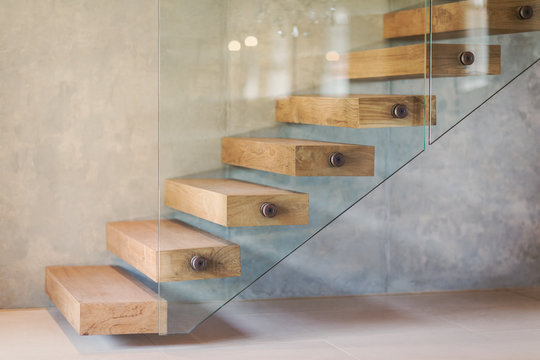 Home showcase interior modern floating wooden staircase