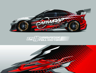 Car wrap design vector. Graphic abstract stripe racing background designs for wrap cargo van, race car, pickup truck, adventure vehicle. Eps 10