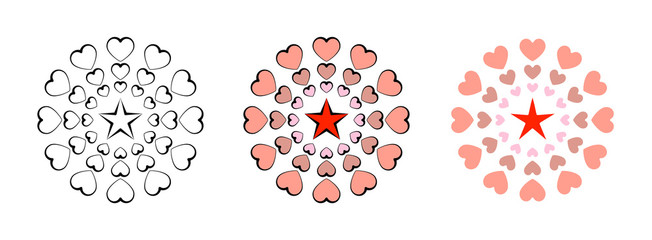 heart mandala icon set isolated on white background for web design,Valentine day concept